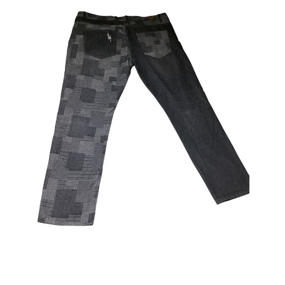 Stacy Adams Mens Avante Guard Black & Gray check Patterned Jeans 40x32 Grunge - Picture 1 of 11